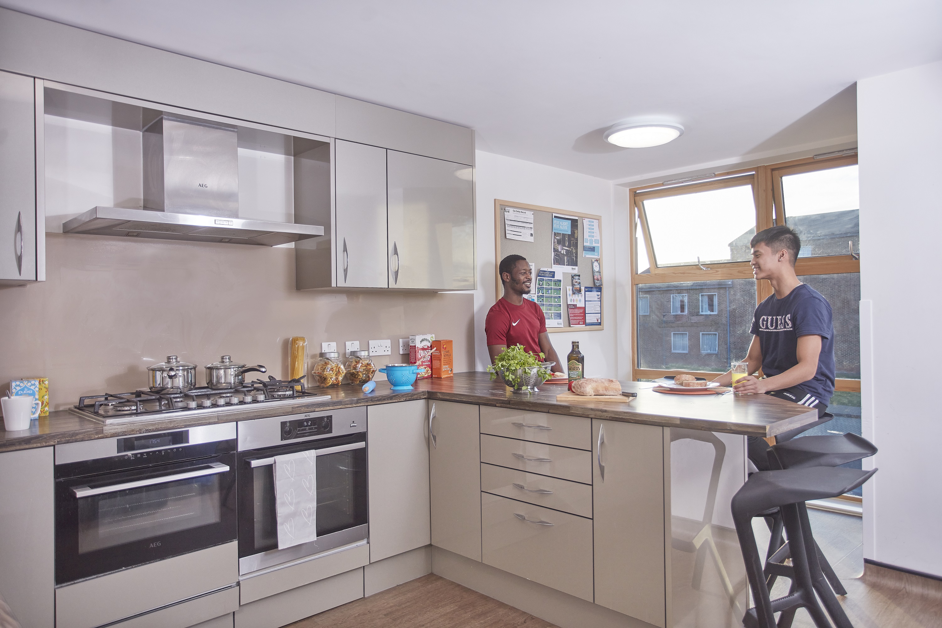 Park Wood Flat kitchen with two students talking