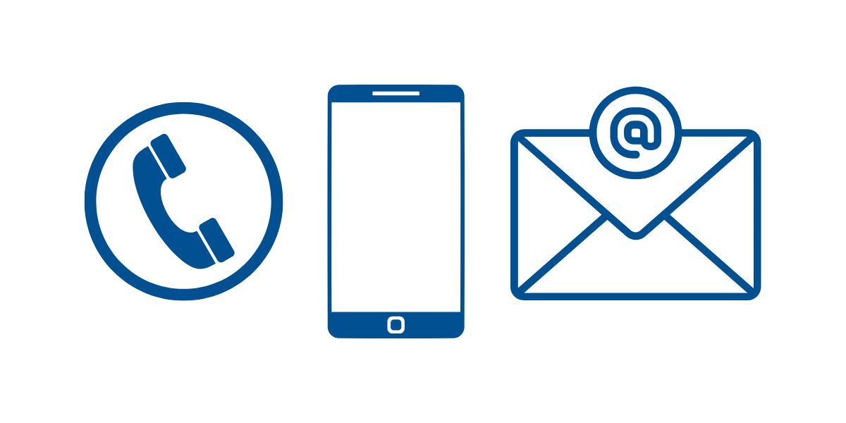 Email, mobile and telephone icons
