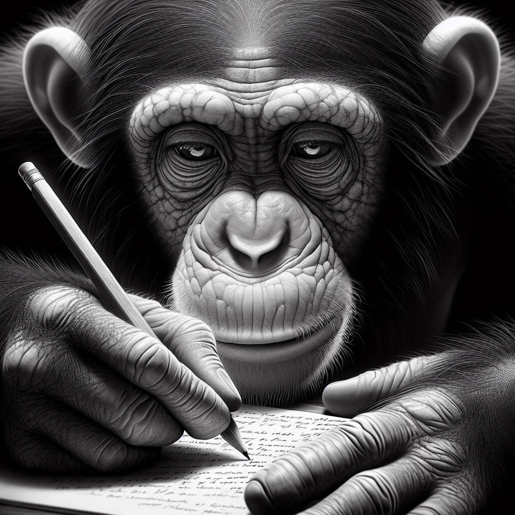 Image of a Chimpanzee notetaking