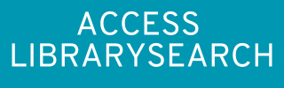 Graphic button. White text against a blue background which reads: Access LibrarySearch