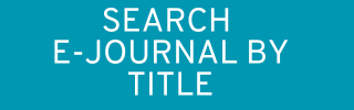 Graphic with white text against blue background which reads 'Search e-journal by title'