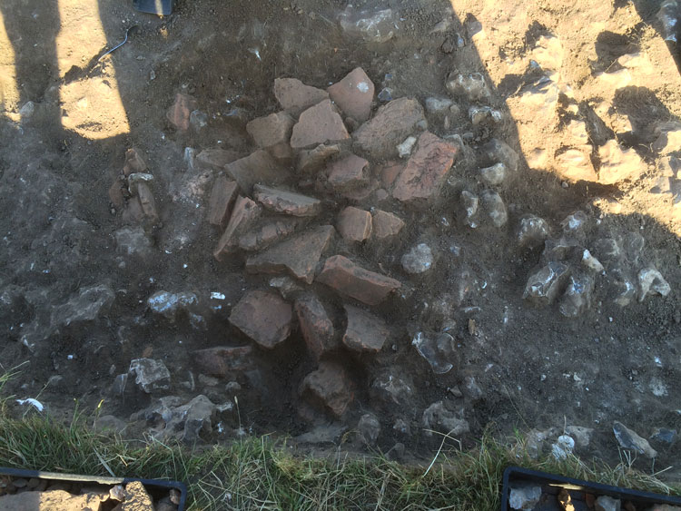 Trench A: a deposit of Roman roof tile and building material