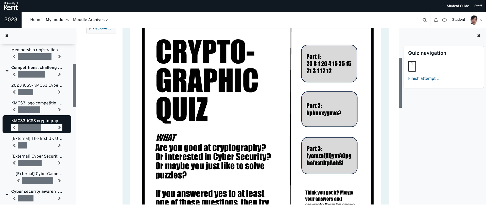 KMCS3-iCSS Cyber Security Quiz 2023-1 in Moodle