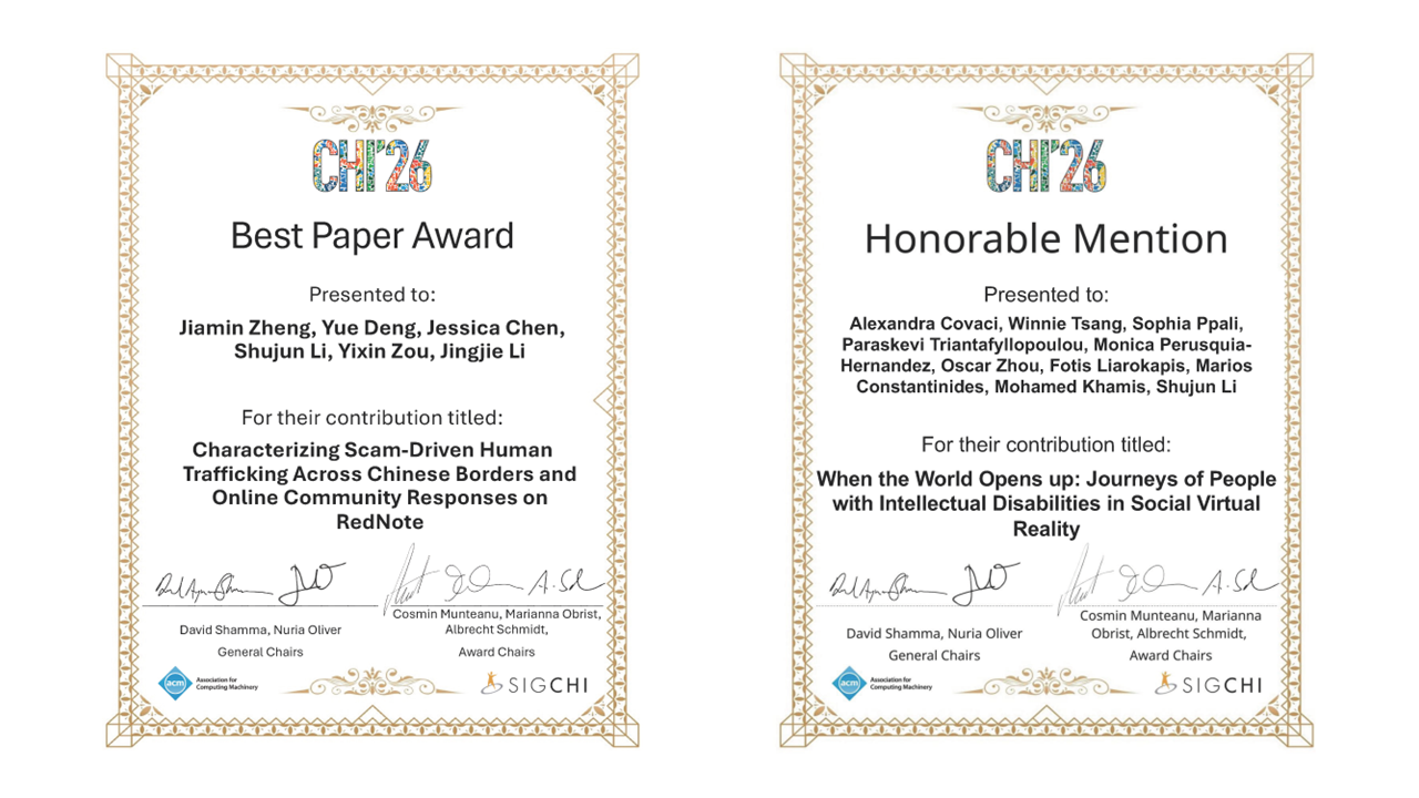 CHI2026 award certificates
