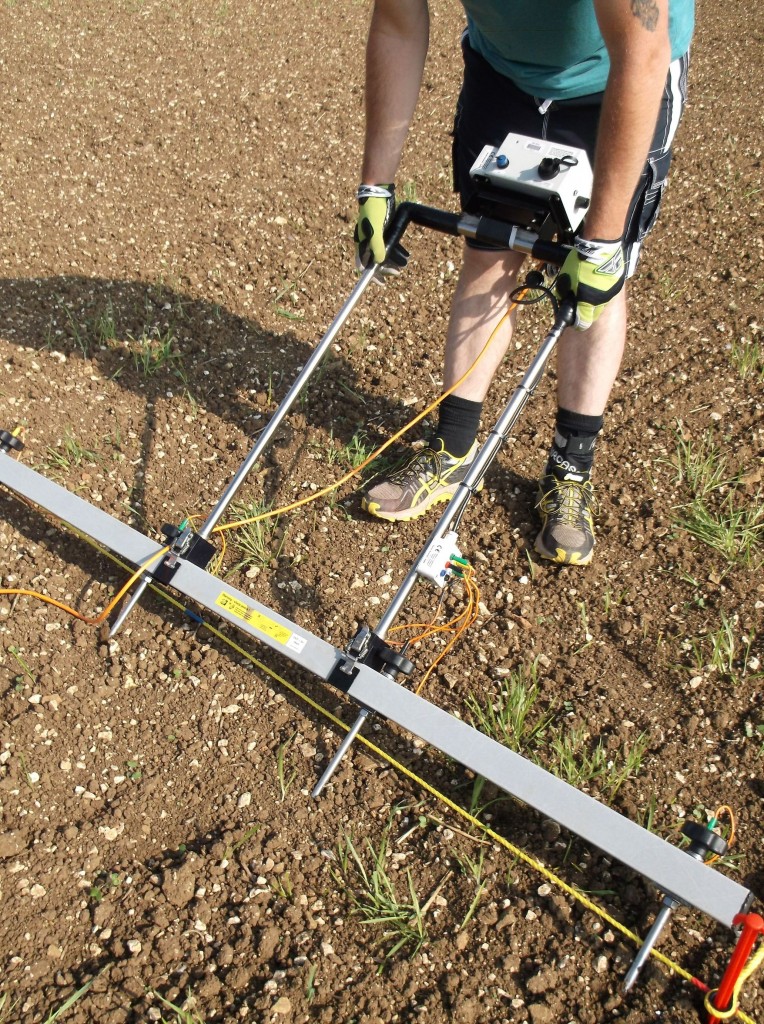 The resistivity meter showing off its spike sensors