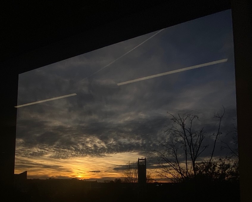 A sunset viewed from the Herman B Wells Library at Indiana University