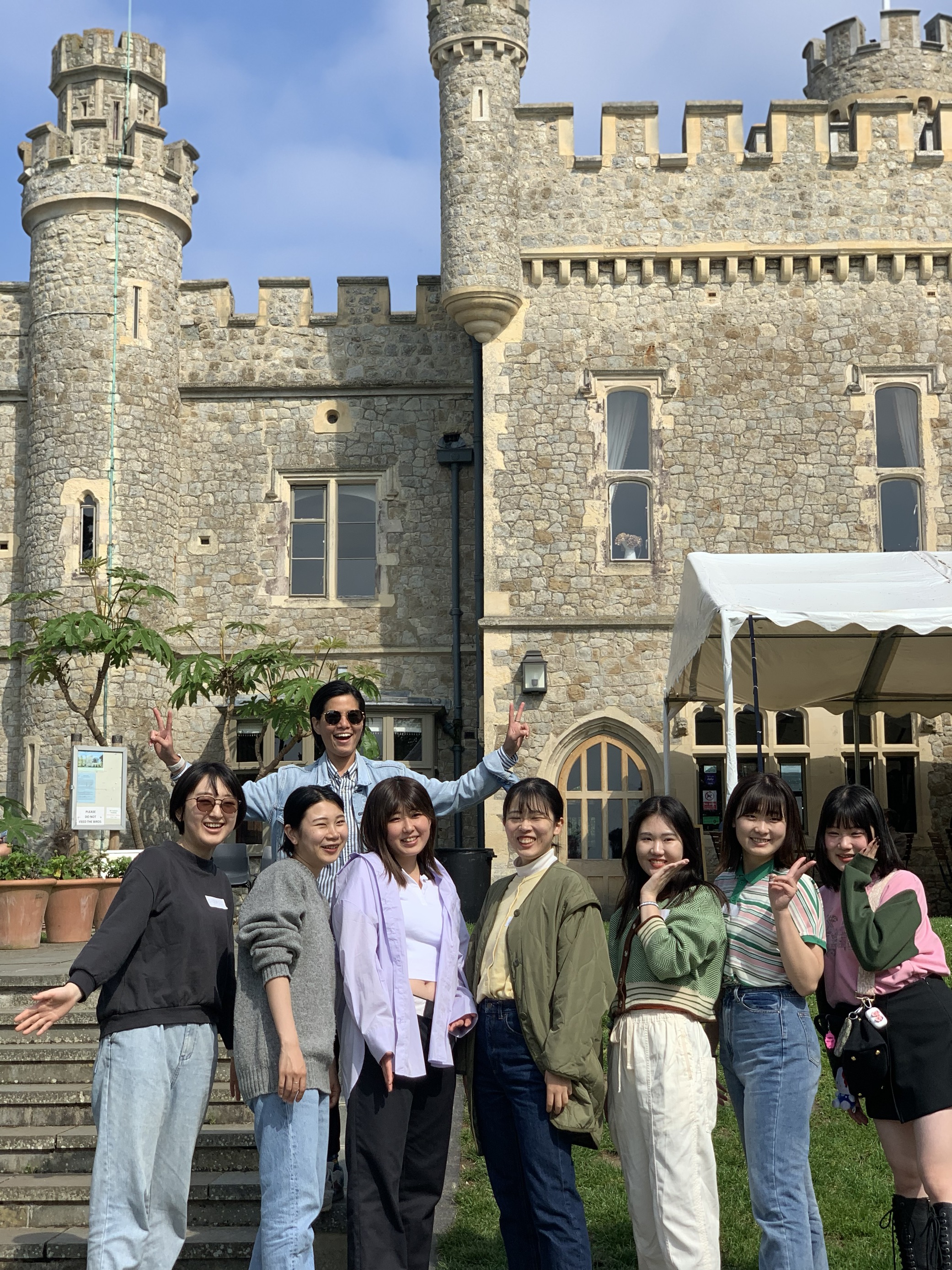 Group photo of pre-sessional students outside Whitstable Castle