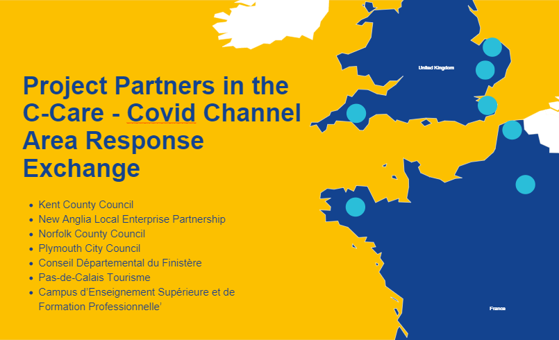 Infographic showing the locations of the project partners on a map of England and France
