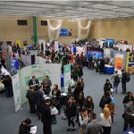 An image of stands and students and the University of Kent careers fair