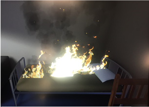 Virtual reality bed on fire