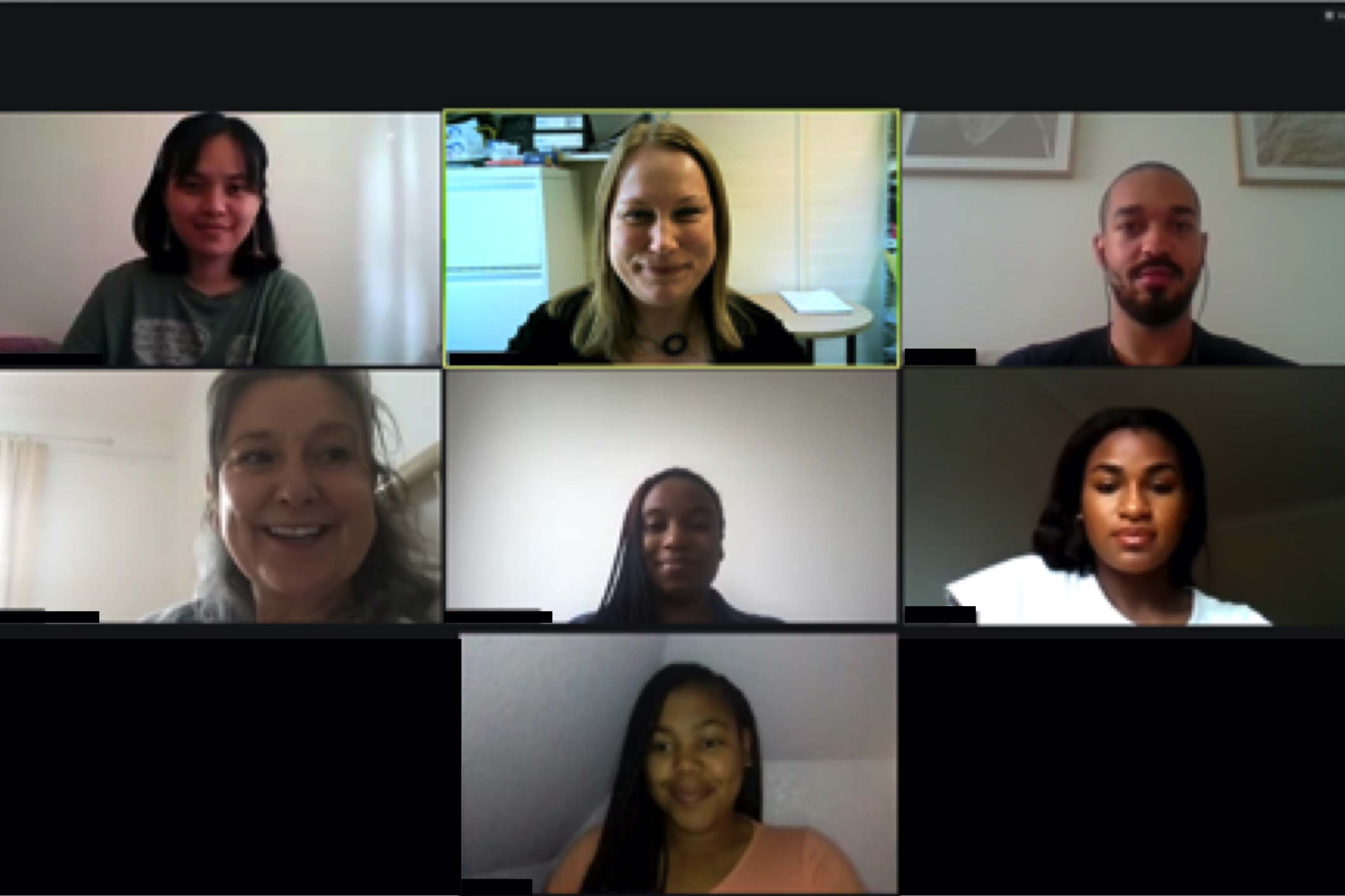 Screenshot of online meeting with students and staff