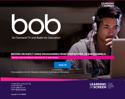 Image is of the Box of Broadcasts homepage at https://learningonscreen.ac.uk/ondemand