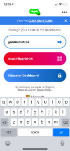 Screenshot from an iPhone where users input the flipcode to access your Flipgrid