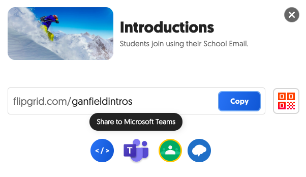 Screenshot showing the various sharing mechanisms for your grid including embed codes and Microsoft Teams