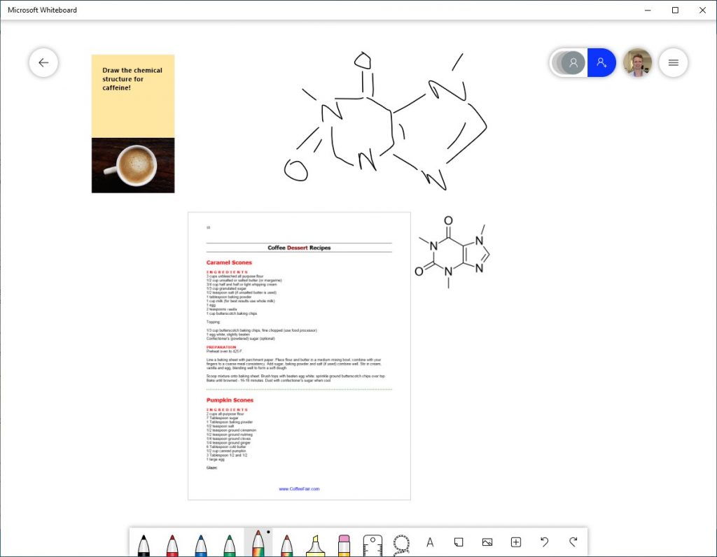 A screenshot of different elements added to a whiteboard, including images and PDF pages.