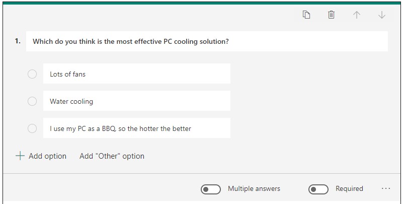 An example multiple choice question about PC cooling solutions