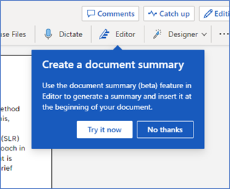 A new (beta) document summary has now been seen in Word