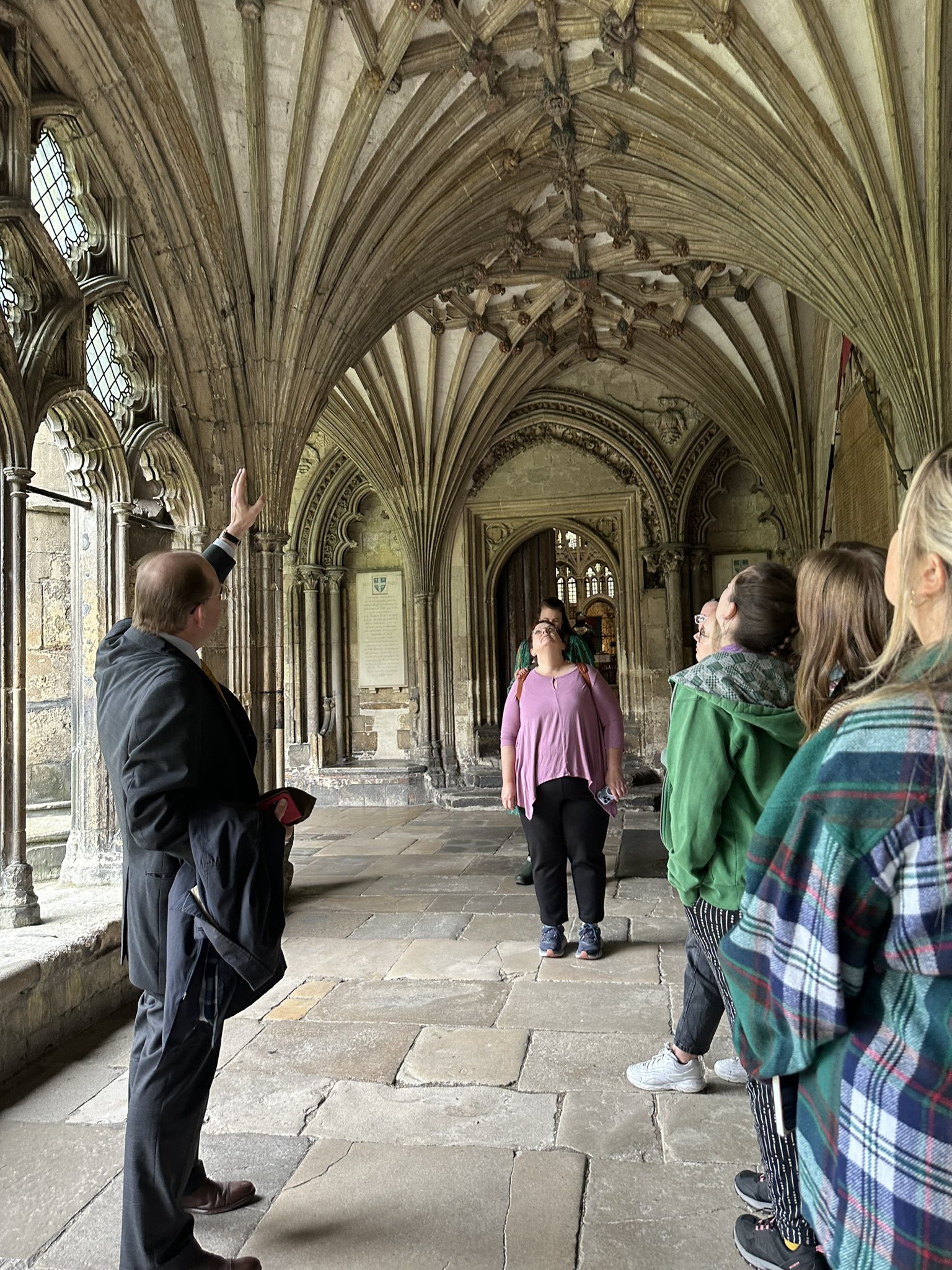 Some of the new cohort in Canterbury Cathedral Cloisters