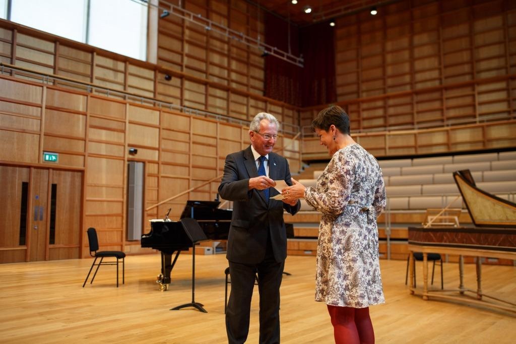 Hannah Perrin receives her award from Professor Keith Mander