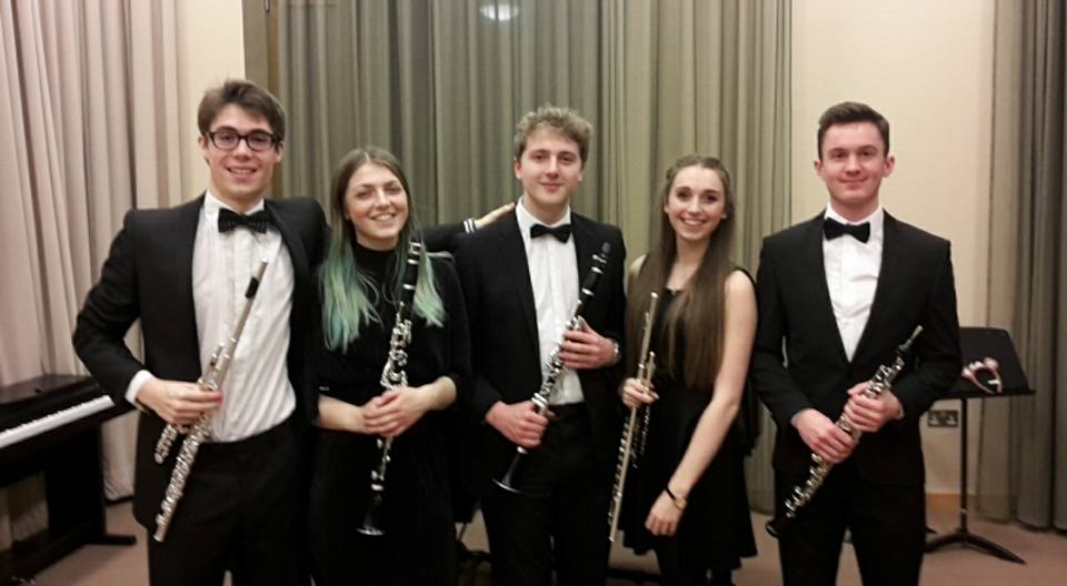 Tom (centre) with the woodwind section of the Symphony Orchestra
