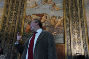 Prof. Tom Henry in front of TheTriumph of Galatea, (Raphael)   