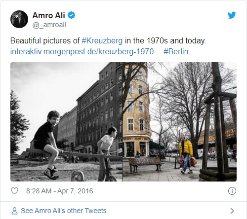 Tweet from Amro Ali: Beautiful pictures of #Kreuzberg in the 1970s and today. http://interaktiv.morgenpost.de/kreuzberg-1970er-2016/ … #Berlin 