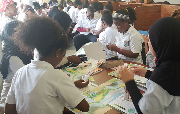 Students at the Tanzania National Museum and House of Culture, Dar es Salaam, Tanzania using the educational materials. Photo credit: A. Gidna