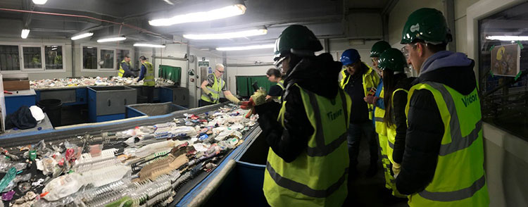 Manual sorting in the Viridor Rochester plastics recycling plant. Students in the Ånthropocene module are working on projects aimed to help embed sustainability across the teaching, research and operations at the University of Kent.