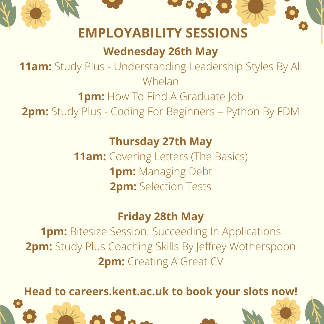 Careers events week beginning 26 May