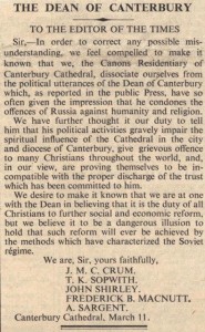 Canons' letter to the Times, 1940