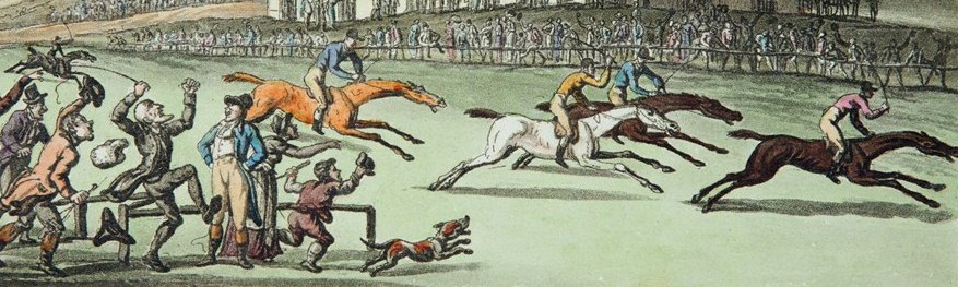 A Thomas Rowlandson illustration showing a British racecourse c.1820