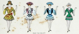 Illustrations of costumes from Aladdin at Drury Lane, produced 26 December 1885