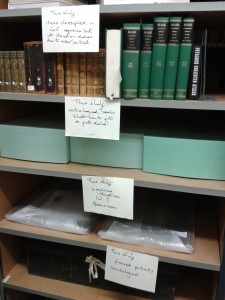 Photograph of labelled shelves.