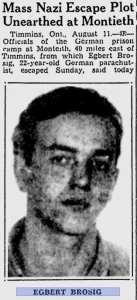 Excerpt from a 1943 Montreal Gazette article describing Brosig as a leader of a mass escape.