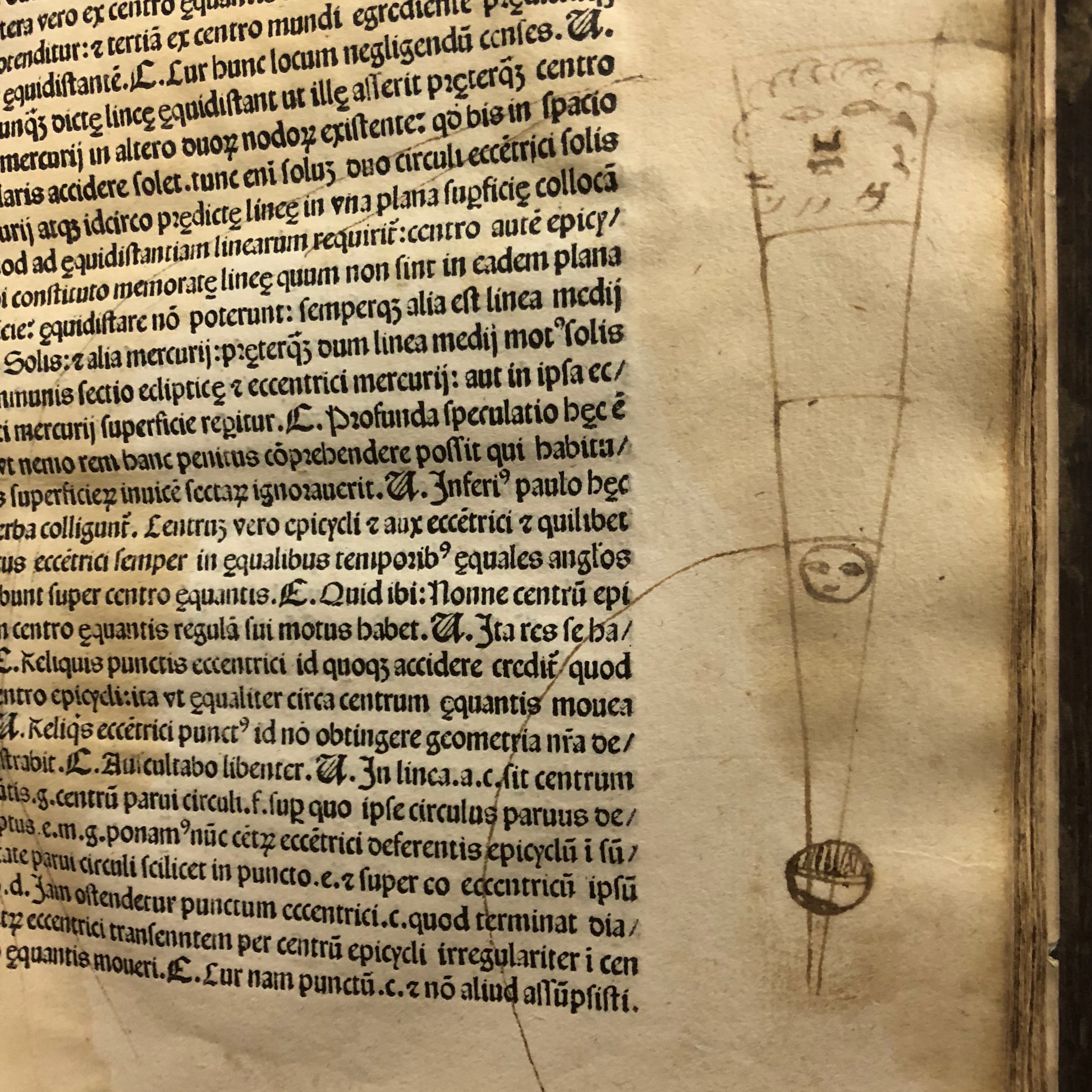 Drawing of a heliocentric universe in 'Nouicijs adolescetib': ad astronomica remp: capessenda aditu impenetratib' by Johannes de Sacro Bosco, 1482, Venice (Maddison Collection, 1D1) 