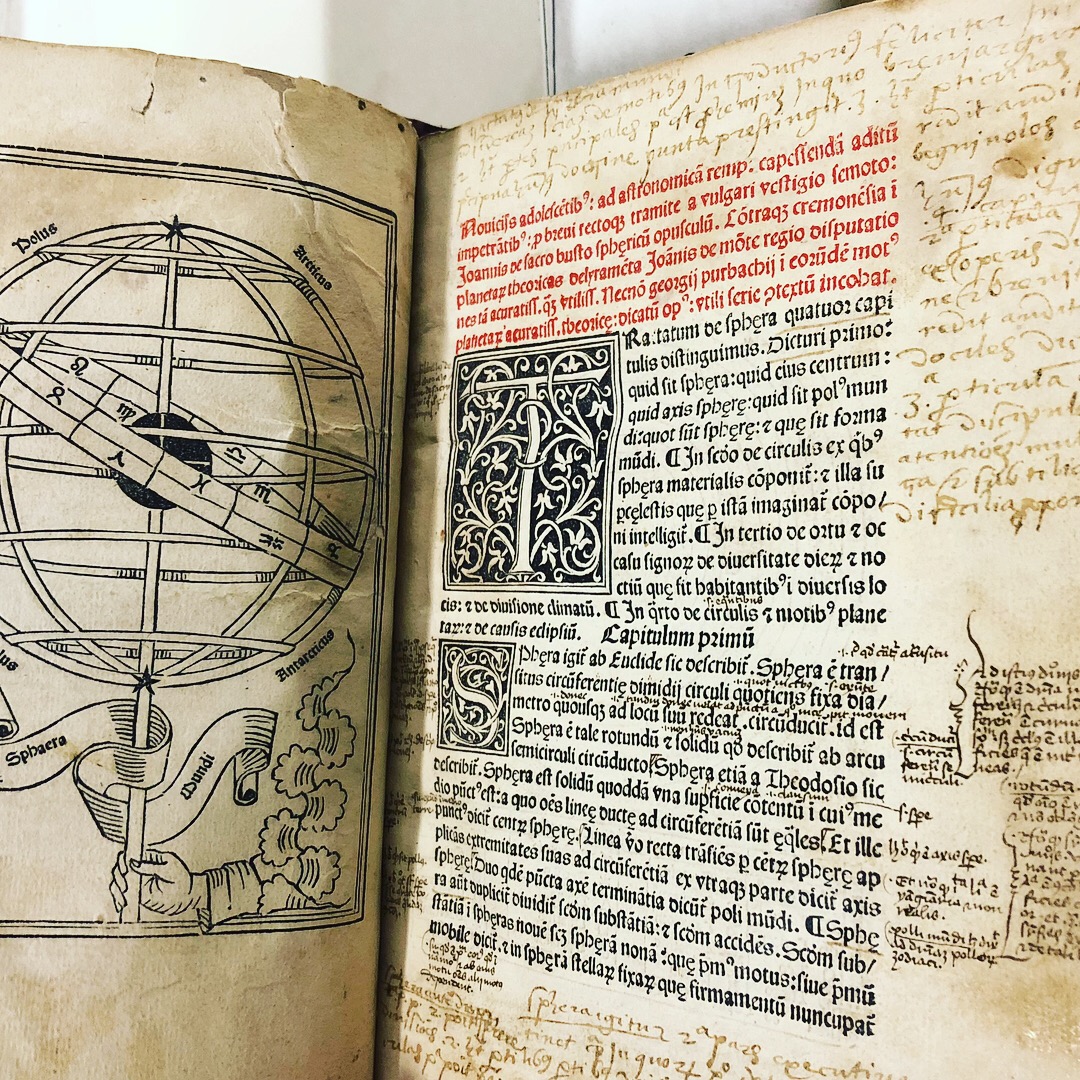 Manuscript annotations in 'Nouicijs adolescetib': ad astronomica remp: capessenda aditu impenetratib' by Johannes de Sacro Bosco, 1482, Venice (Maddison Collection, 1D1) 