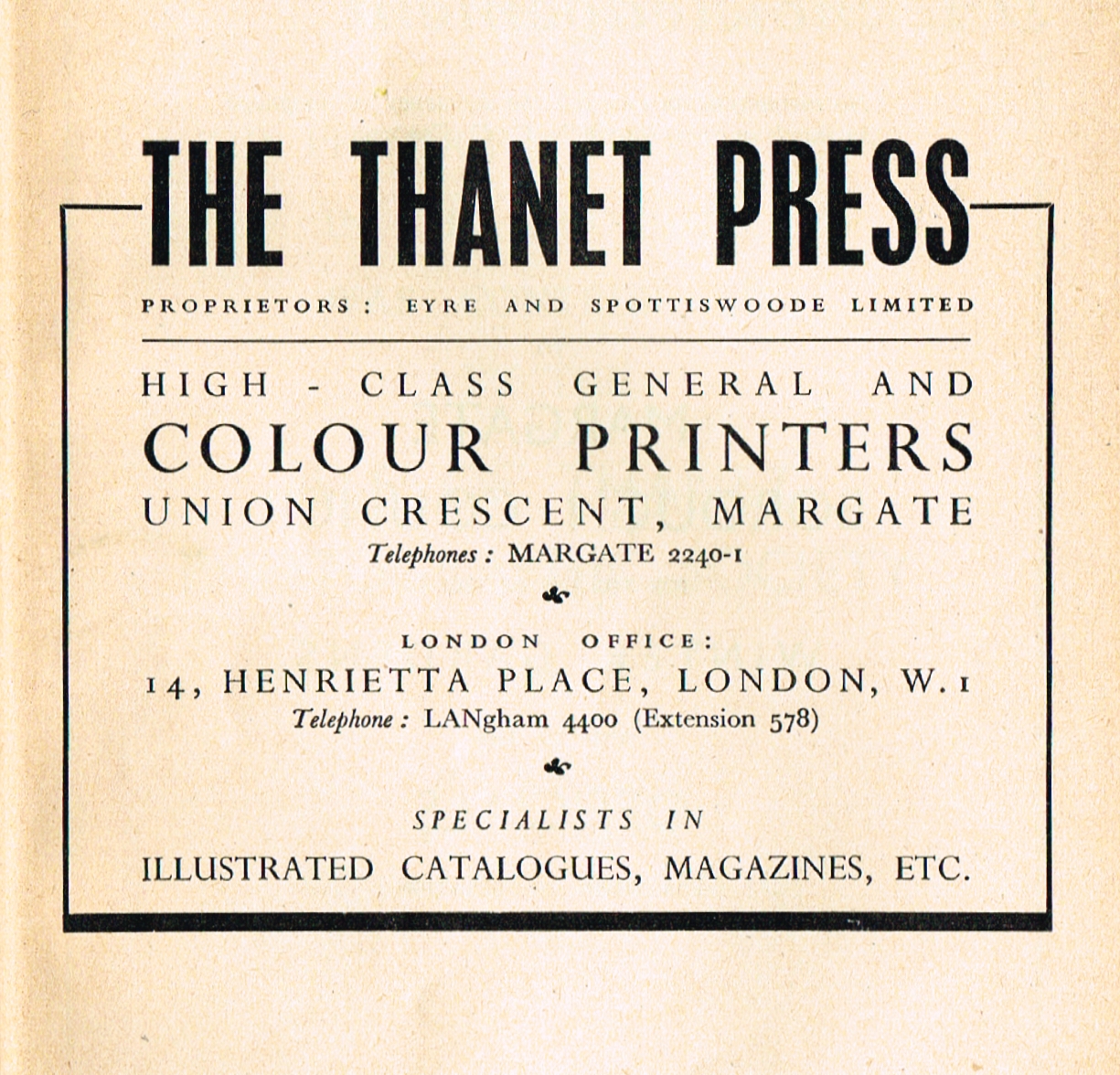 Advertisement for The Thanet Press