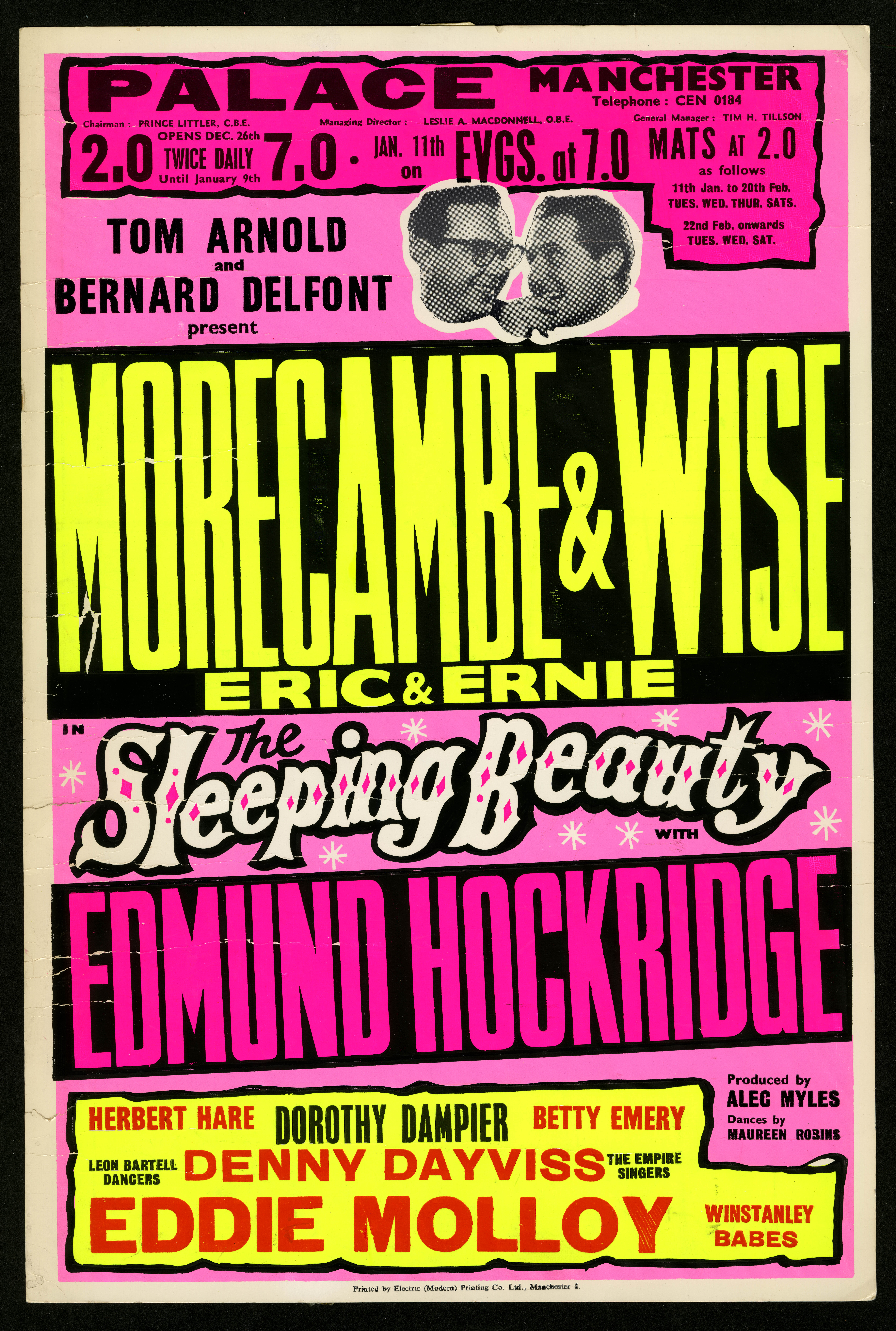 Poster for the pantomime 'Sleeping Beauty' at the Manchester Palace theatre starring comedians Morecambe and Wise (David Drummond Pantomime Collection)