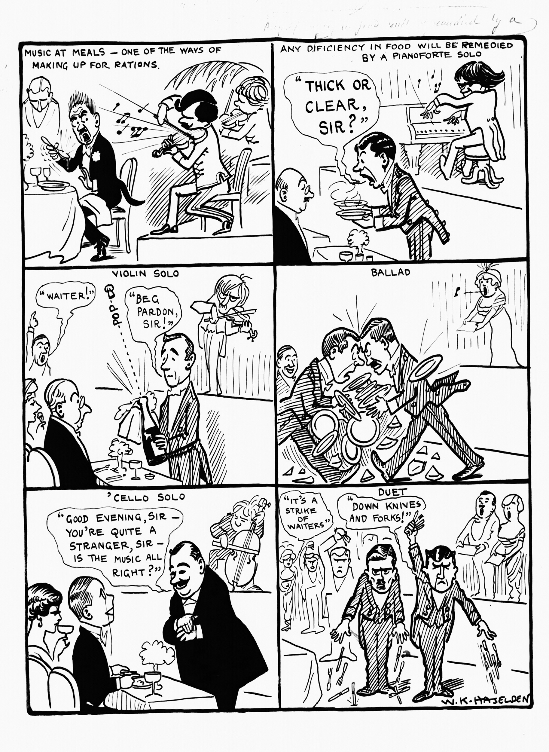 Cartoon by W.K. Haselden showing the excesses of combining musical performance with food