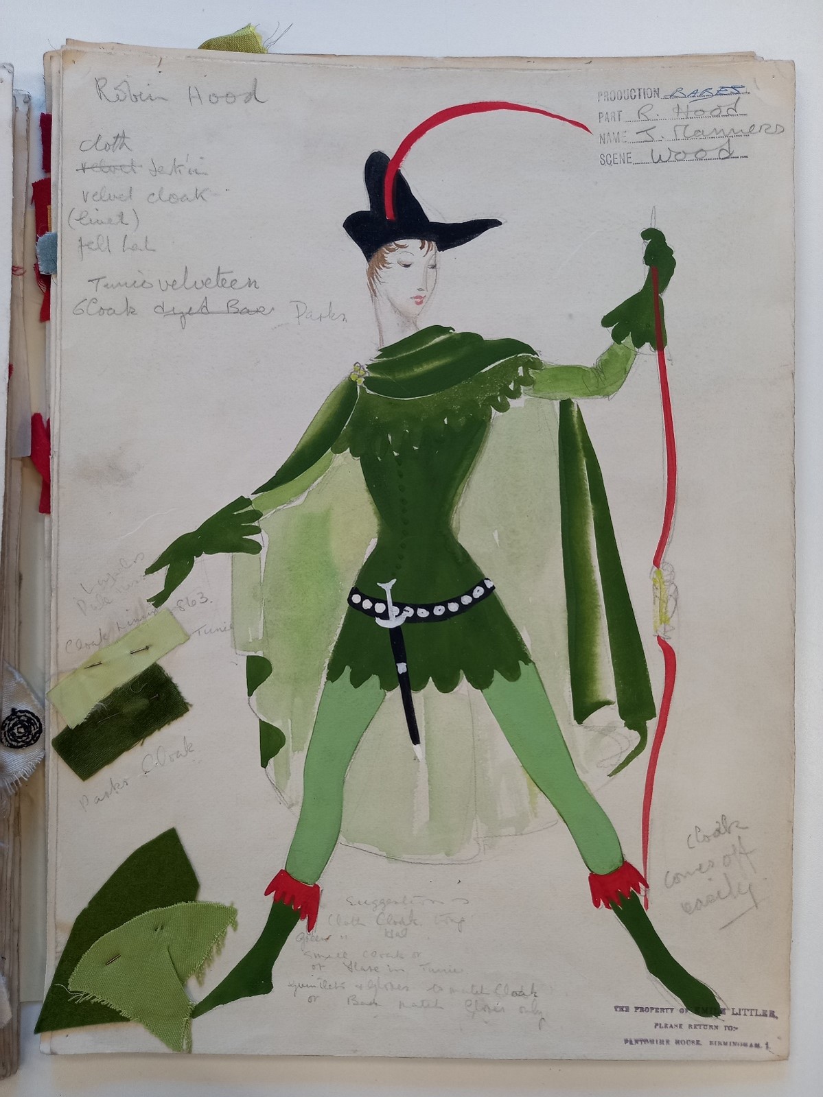 Costume design for Robin Hood, David Drummond Pantomime Collection