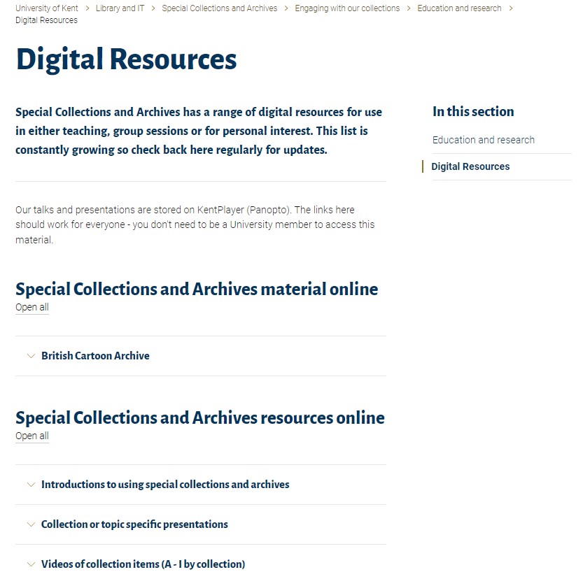 Screenshot of our new Digital Resources page, which collates all our learning, teaching and events resources in one place.