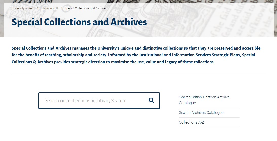 Screenshot of the SC&A homepage showing links to search our collections.