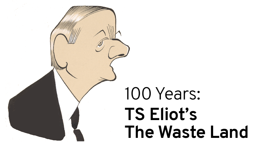 The logo for our T.S.Eliot exhibition, featuring a cartoon by John Jensen of Eliot in profile. 