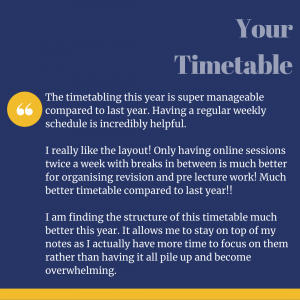 Quote from student feedback about the timetable