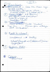 Linda Smith's notes for her appearance on Room 101, broadcast 17 November 2003