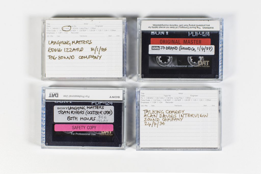 Interviews with comedians on DATs (Digital Audio Tapes) from the John Pidgeon Collection