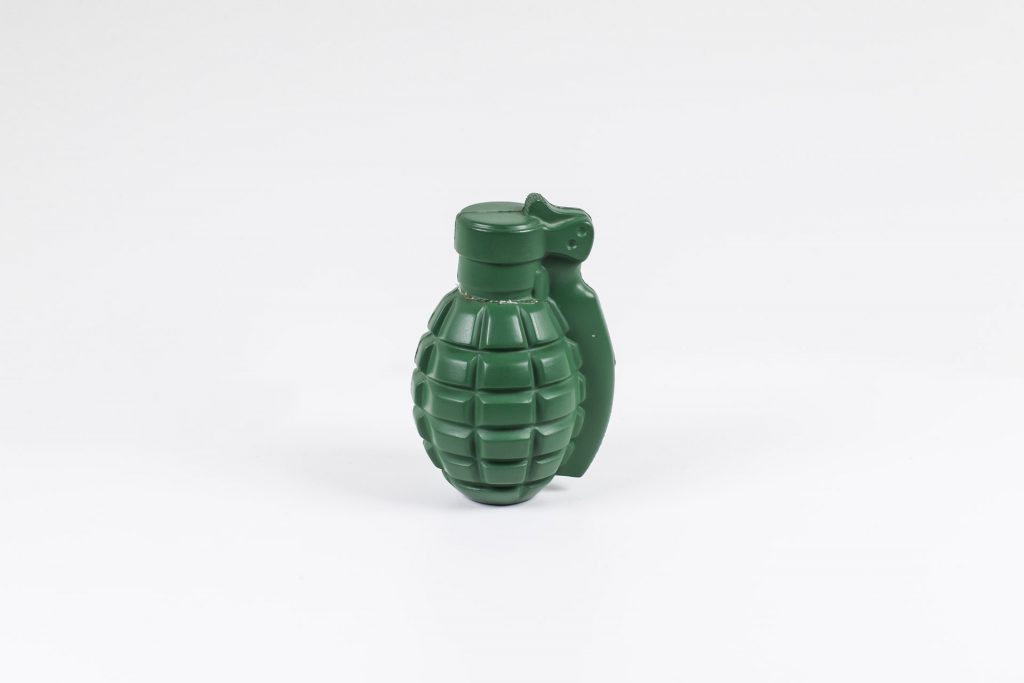 Squeezy stress grenade (Mark Thomas Collection). Photo Matt Wilson