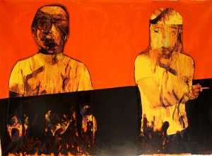 Hazem Harb - I Will Wait for You Forever.2010, mixed media on collage and canvas 140x200cm
