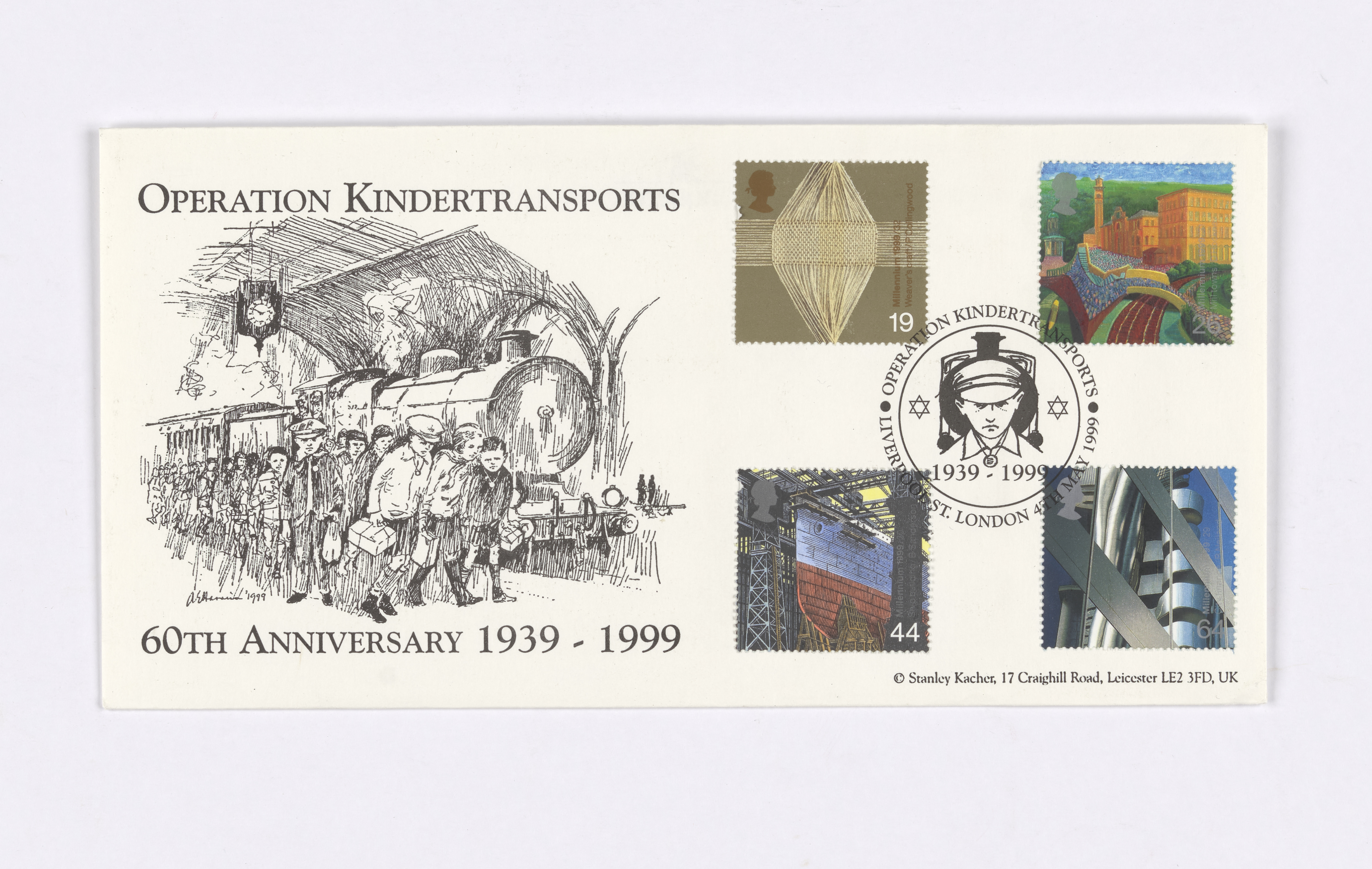 Commemorative envelope showing stamps relating to the Kindertransport