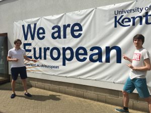 EPITECh students pose in front of the we are European banner